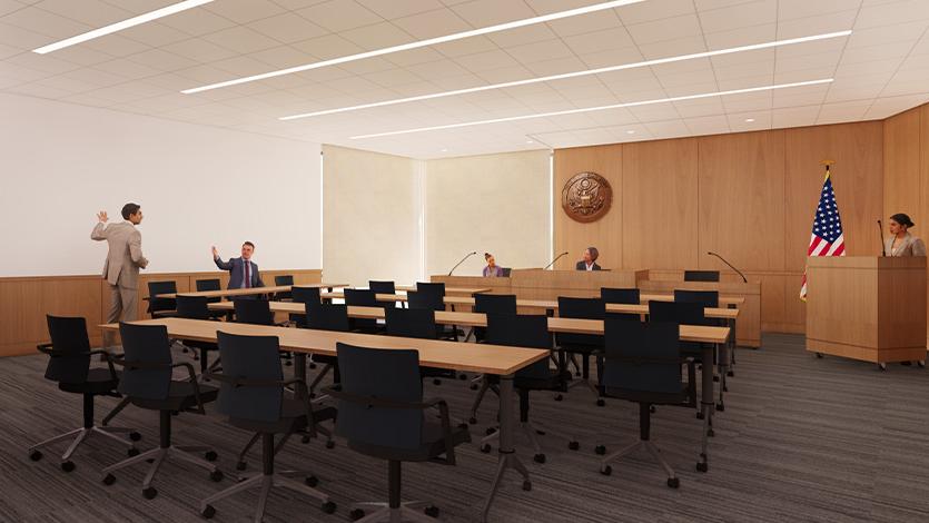 新戴森中心的社会与行为科学学院模拟法庭. 由Annum提供.